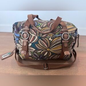 Fossil Key-Per Flowers XL Cotton Floral Weekender Tote Shopper Bag VTG